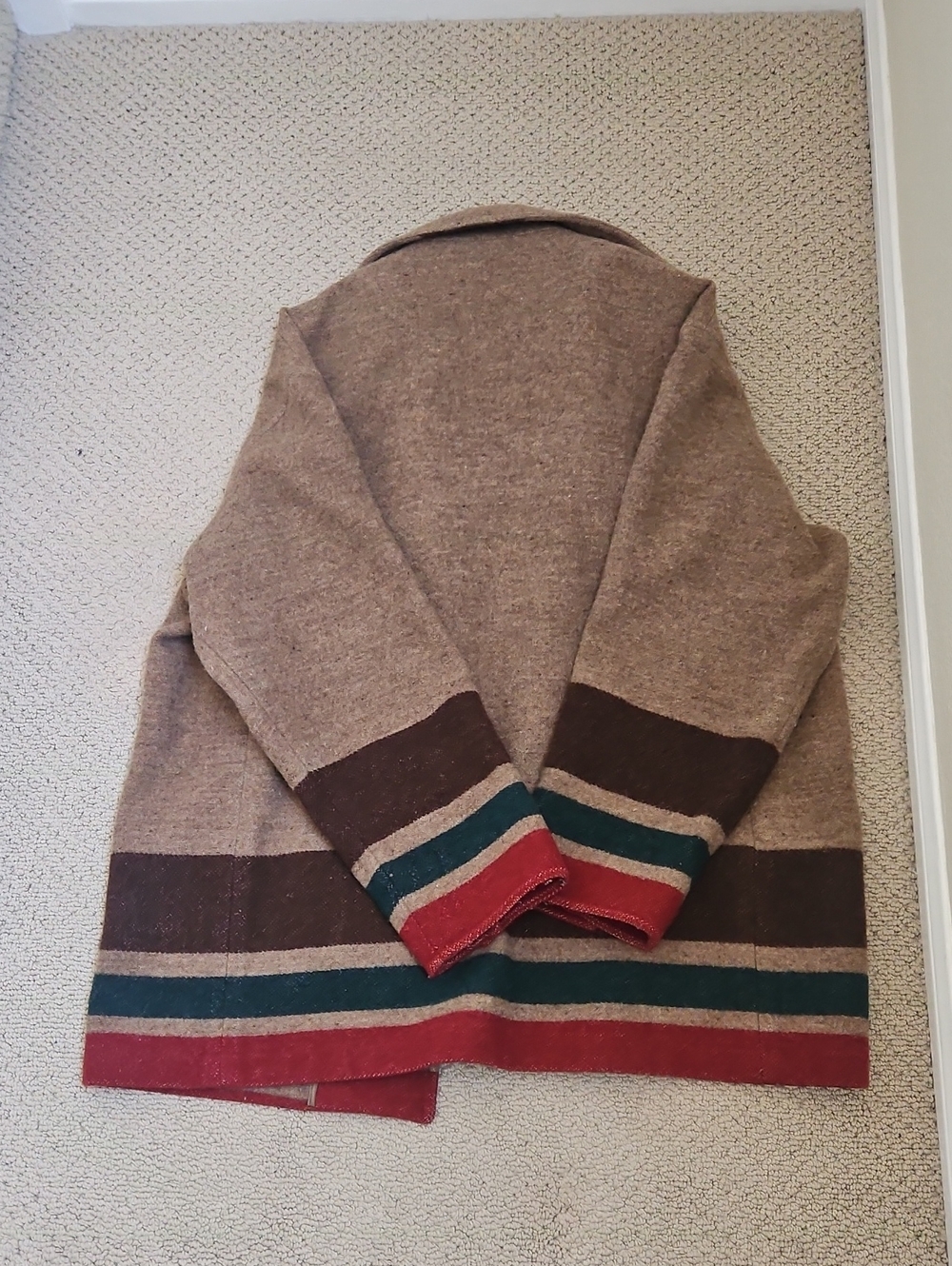 Vintage Ralph Lauren Brown Wool Blend Striped Trim Jacket - Red & Teal Accents - Picture 4 of 7